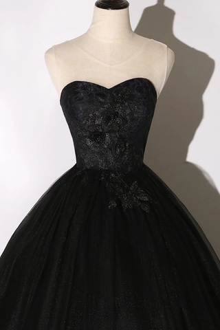 Schwarzes langes Ballkleid aus Spitze A-Linie Abendkleid Y1295