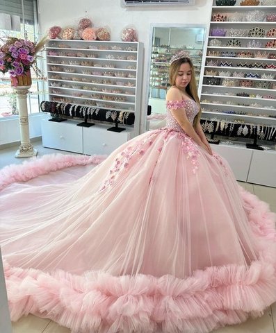 Rosa Puffy Quinceanera Kleid Ballkleid, Rosa Sweet 16 Kleid Y6053