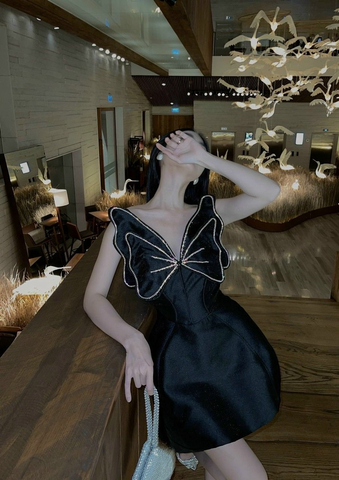 Chic Black A-line Homecoming Dress Black Party Dress Y2382