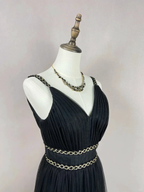 Gorgeous Black Tulle Gold Silk Feathers A Line Prom Dress Formal Evening Dress Y8652 by simplepromdress