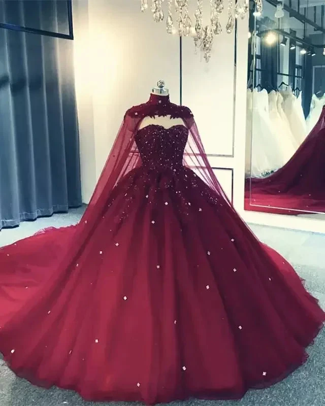 Royal Blue Tulle Ball Gown Prom Dress With Cape S8255 by simplepromdress