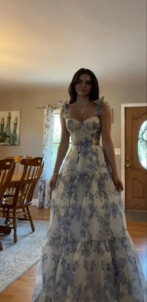 Special Floral Pattern Chiffon A-Line Prom Evening Dresses Y6721 by simplepromdress
