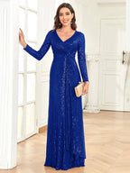 Luxury Long Sleeve V-Neck Evening Dress 2025 Women Wedding Party Sequins For Female Guests Red Prom Cocktail Dresses by Sunnderly