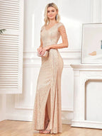 Women Elegant V-Neck Sequins Evening Dress Luxury Slit Beading Formal Maxi Long Prom Cocktail Wedding Party Dress Gowns by Sunnderly