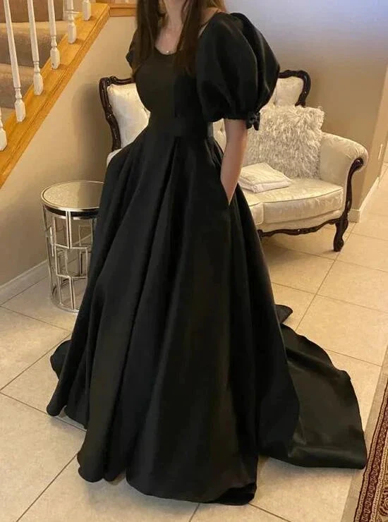 Mermaid Black Formal Evening Dresses With Short Sleeves Y4347 by simplepromdress