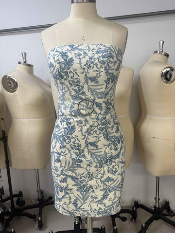 Print Floral Short Homecoming Dress Strapless Party Dress Y3080