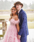 Pink Tulle Ruffled Gown Tulle Prom Dress Corset Tulle Evening Dress Y6093 by simplepromdress