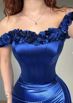 Blue Off The Shoulder Mermaid Evening Dress Formal Prom Dress Y7842 by simplepromdress