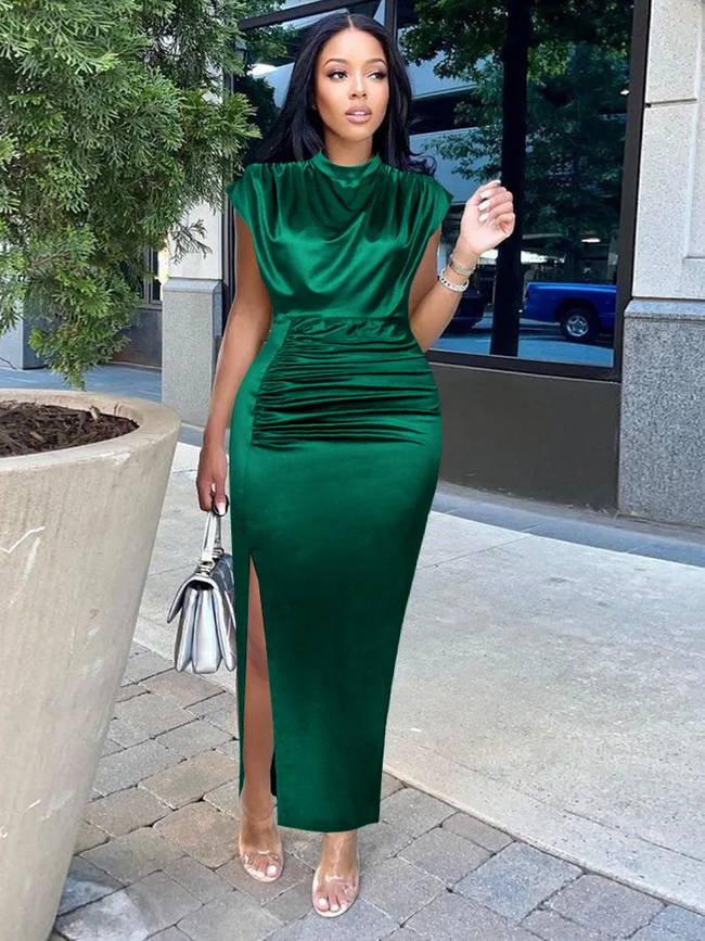 New fashion sexy temperament slim high waist evening dress short sleeve solid color plus size dress for women Y4951 Hover Image
