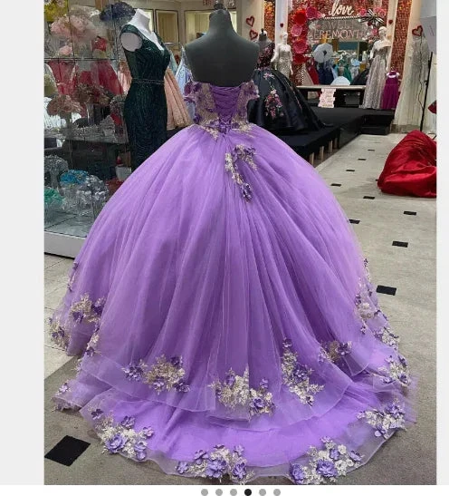 Women's Puffy Dress with Appliques Light Purple Ball Gown Y1091 by simplepromdress