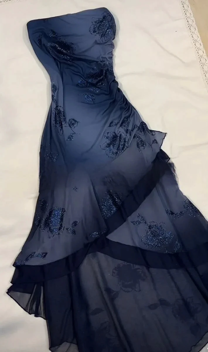 Charming Navy Blue Strapless Tiered Mermaid Evening Dress Prom Dress Y7811 by simplepromdress