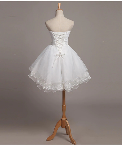 Lovely White Lace and Organza Short Graduation Dress Homecoming Dress Short Teen Formal Dresses Y2088