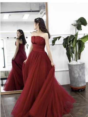Trägerloses Ballkleid, rotes Partykleid, charmantes Hochzeitskleid Y1298