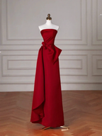 Elegant Red Satin Strapless Prom Dress A Line Formal Evening Dress Y8624 by simplepromdress