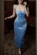 Elegant Blue velvet Prom Dress Spaghetti Straps Evening Dress Y8193 by simplepromdress