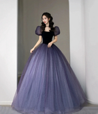 Purple Tulle Short Sleeve Formal Dress Cute A-Line Evening Dress Y4291 by simplepromdress