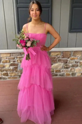Elegant A-Line Hot Pink Tiered Tulle Long Prom Dress Evening Dress Y1594 by simplepromdress