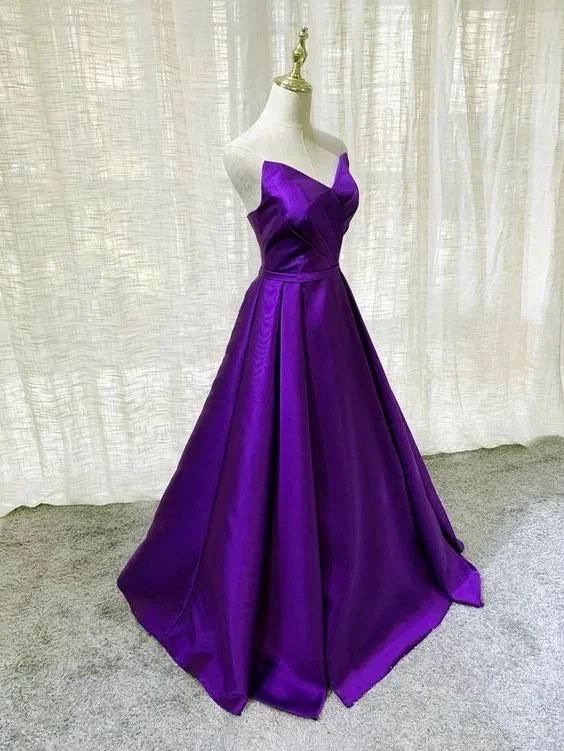 Purple Satin A-line Simple Floor Length Evening Dress Formal Dress Y869 by simplepromdress