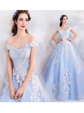 Blue Off The Shoulder Quinceanera Dresses Blue Ball Gown Y52 by simplepromdress