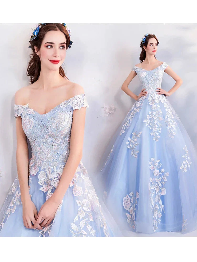 Blue Off The Shoulder Quinceanera Dresses Blue Ball Gown Y52 by simplepromdress