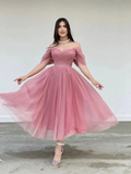 Powder Pink Tulle Dress Engagement Dress Corset Dress Cocktail Dress Evening Dress Y4775 by simplepromdress