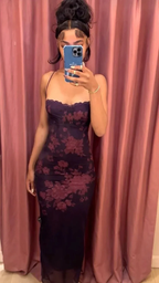 Purple Spaghetti Straps Lace Chiffon Print Floral Sheath Prom Dress Evening Dress Y8245 by simplepromdress