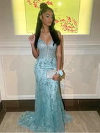 Charming Spaghetti Straps Lace Appliques Evening Dress Mermaid Prom Dress Y7921 by simplepromdress