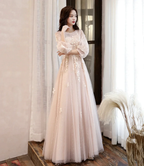 Cute tulle lace long prom dress A line evening dress Y1291 by simplepromdress