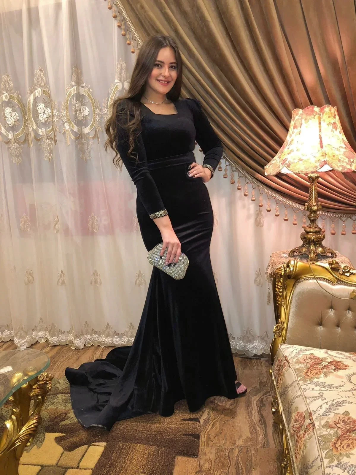 Elegant Black Long Sleeves Mermaid Evening Dress,Black Evening Gown Y5661 by simplepromdress