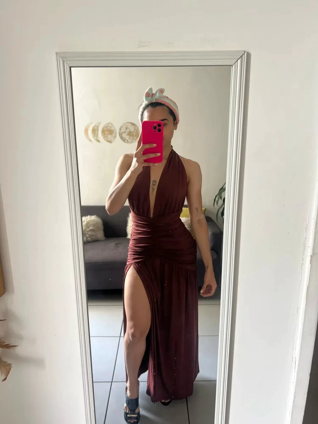 Sexy Halter Backless Brown A Line Slit Prom Dress Deep V Evening Dress Y8481 by simplepromdress