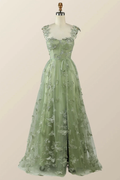 Sage Green Butterfly A-line Long Formal Dress Evening Dress Y2801 by simplepromdress