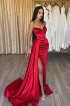 Red satin sequins long prom dress red evening dress Y82 by simplepromdress