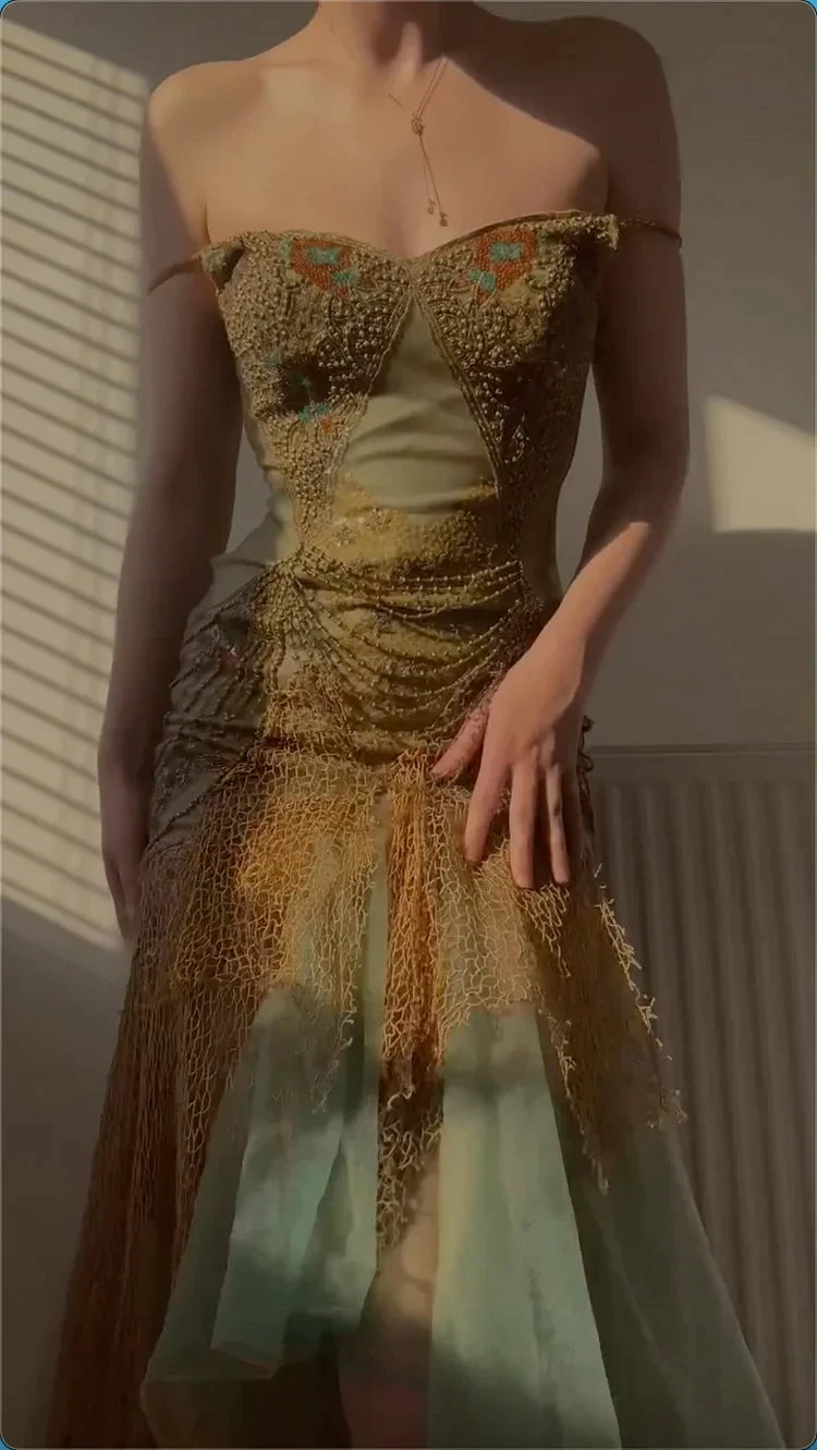 Unique Off The Shoulder Chiffon Tulle Prom Dress Long Mermaid Evening Dress Y8301 by simplepromdress