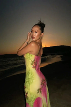 Pink Green Gradient Beaded Spaghetti Strap Chiffon Long Ruffled Evening Dress Party Prom Dress Y8495 by simplepromdress