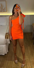 Orange One Shoulder Party Dress Orange Homecoming Dress Y2149 by simplepromdress