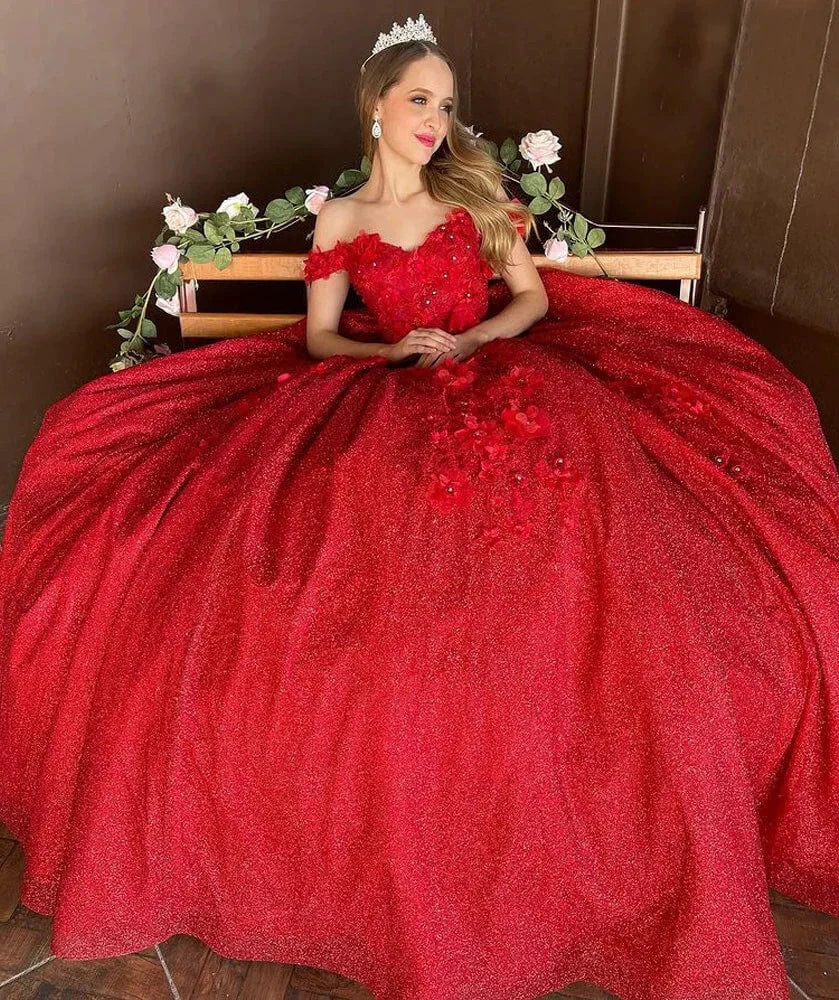 Bling Sequin Sweet 16 Quinceanera Dresses with 3D Applique,New Arrival Ball Gown Y1228 by simplepromdress