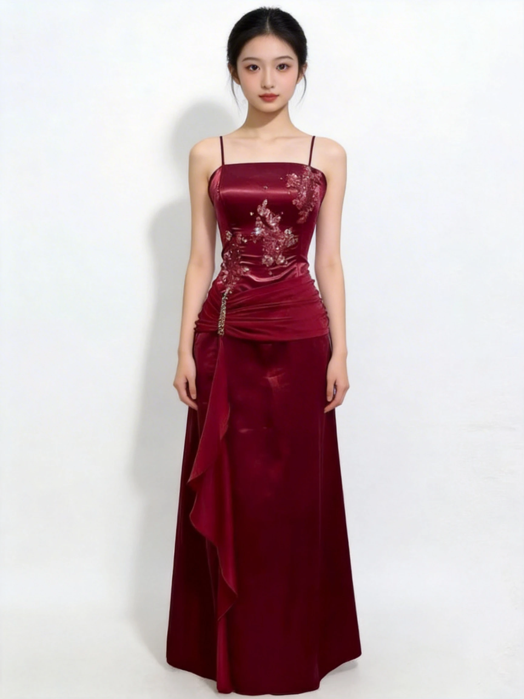 Vintage Burgundy Satin Chiffon Beaded Prom Dress Evening Dress Y8448 by simplepromdress