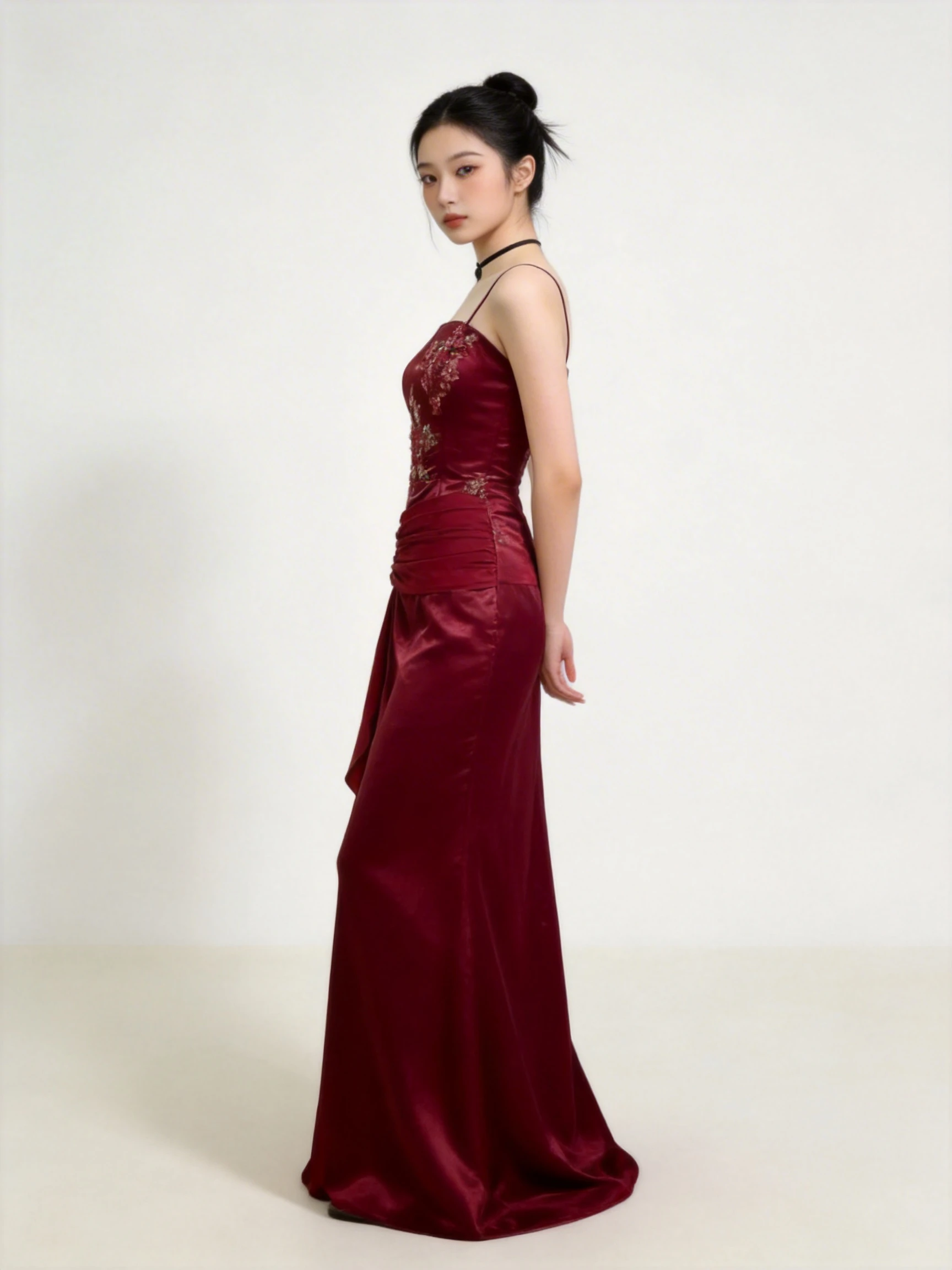Vintage Burgundy Satin Chiffon Beaded Prom Dress Evening Dress Y8448 by simplepromdress