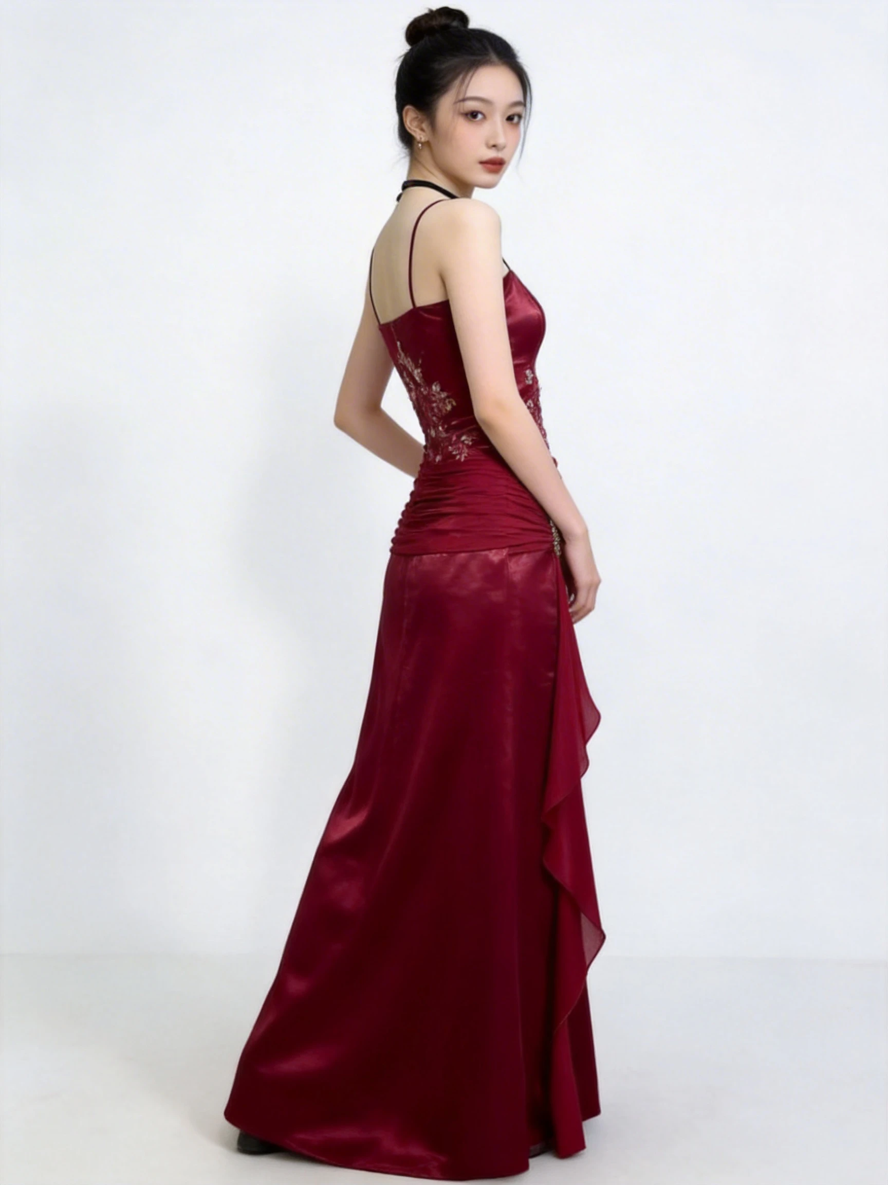 Vintage Burgundy Satin Chiffon Beaded Prom Dress Evening Dress Y8448 by simplepromdress