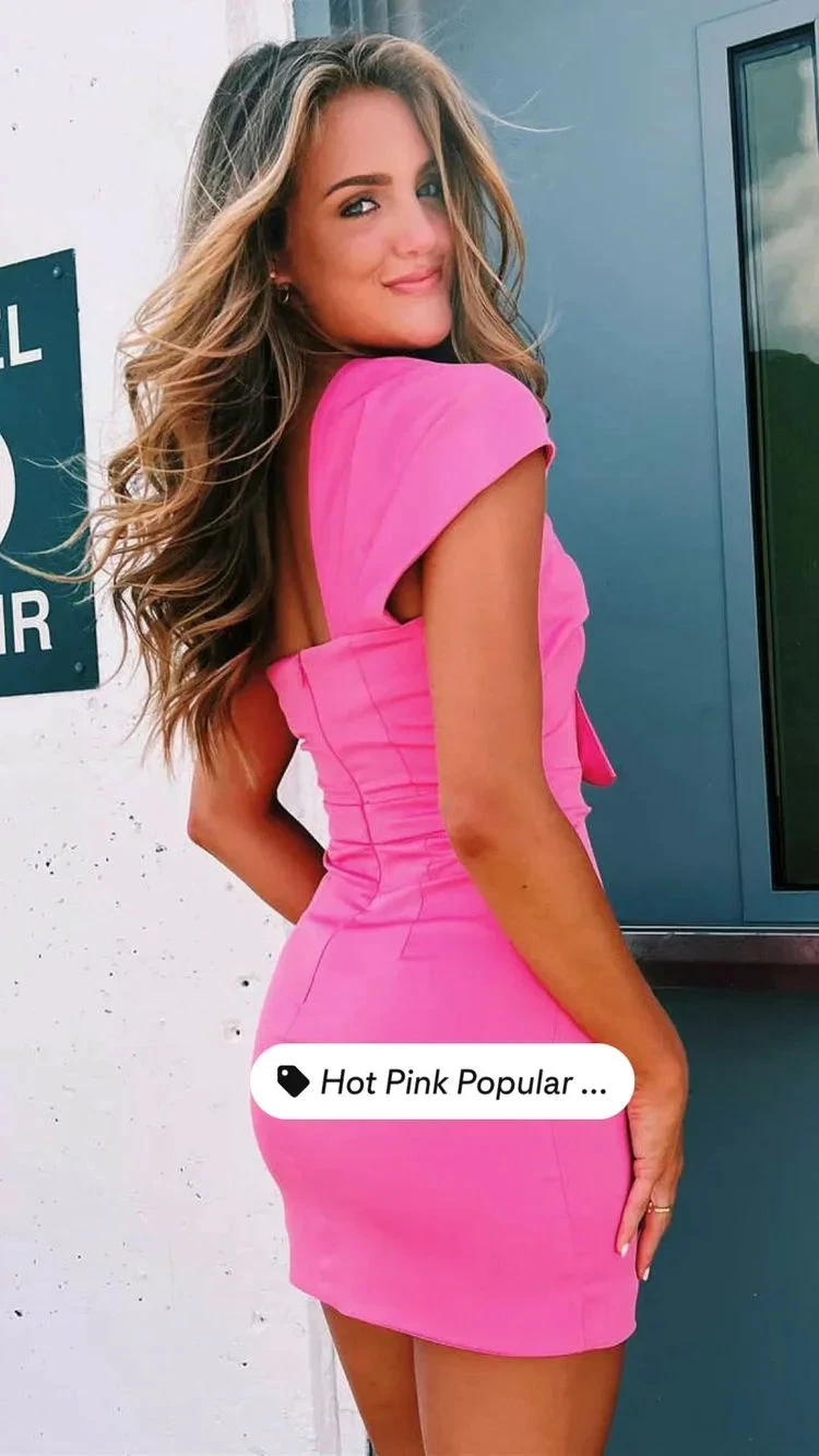 Hot Pink One Shoulder Homecoming Dress Bridesmaid Dresses Y2678 by simplepromdress