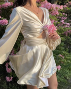 White A-line Homecoming Dress with Long Sleeves White Birthday Party Dress Y2516 by simplepromdress