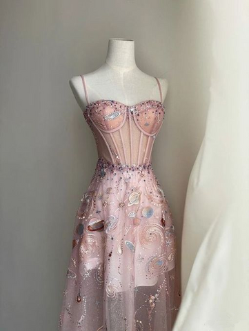 Sexy Pink A-line Prom Dress Pink Evening Gown Y6541