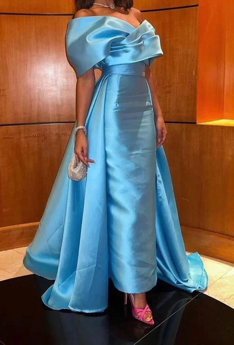 Off The Shoulder Blue Satin Evening Dress Y4026 by simplepromdress