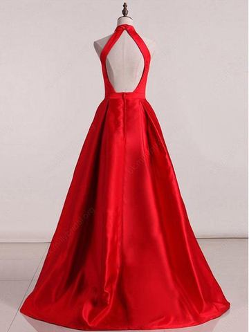 Sleeveless Halter Open Back Prom Dresses A Line Satin Evening Dresses Y941