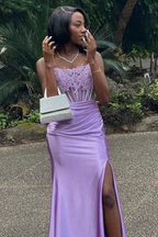 Charming Strapless Burgundy Lace Appliques Long Prom Dress Slit Mermaid Evening Gown Y7883 by simplepromdress