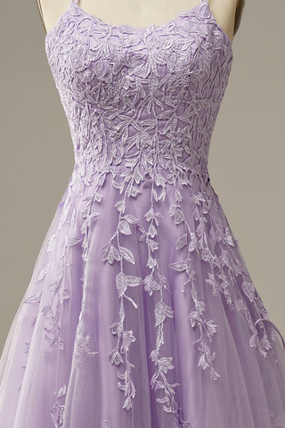 Elegant Lavender Prom Dresses A line Evening Dress Applique Party Gown Y1129