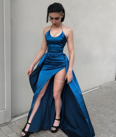 Sexy Blue Backless Prom Dress Blue Evening Dress Y4567