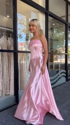 Pink Strapless Beaded Satin Formal Mermaid Prom Evening Dress Y7866 by simplepromdress