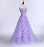 New Sweet Banquet Light Purple Lace Long Evening Dress The Bride Elegant Strapless A-line Prom Formal Party Gown Y1845