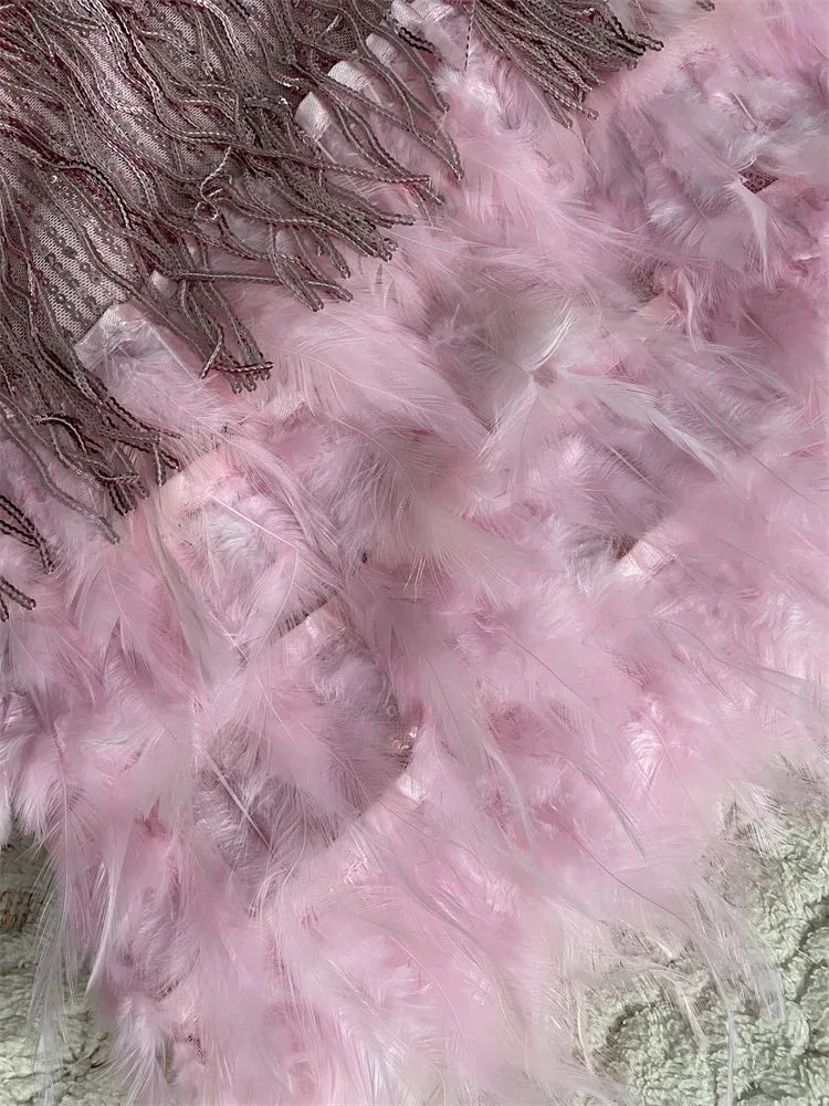 Women Sexy Feather Sparkly Tassel Dress Pink Sequin Fringe Dance Flapper Dress Summer Formal Dress,Pink Homecoming Dress Y2470 by simplepromdress